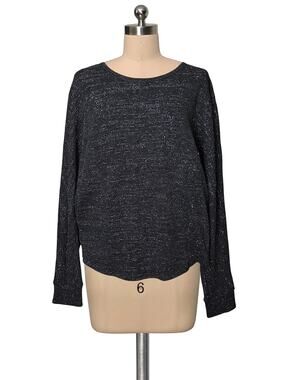 Boutique White Birch Black  Knit Silver Metallic Top Sweater Open back  Small